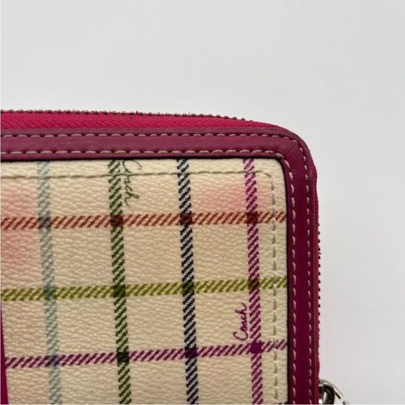 Coach plaid pattern hot pink Barbiecore zippered wallet cardholder change purse - Picture 4 of 8